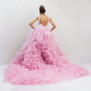Women 2024 Elegant Evening Dress Pink Sleeveless V-Neck Floor Length Backless Sexy Applique Forml Prom Vestido Formatura