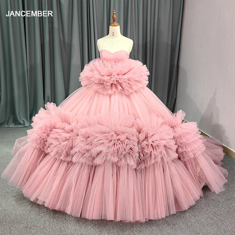 Jancember Elegant Superfine Pink Quinceanera Dresses 2023 Strapless Ball Gown Ruffles Lace Up Vestidos De 15 Años DY6724